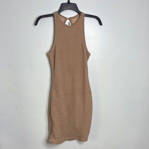 SHEIN Tan Ribbed Halter Bodycon Mini Dress
